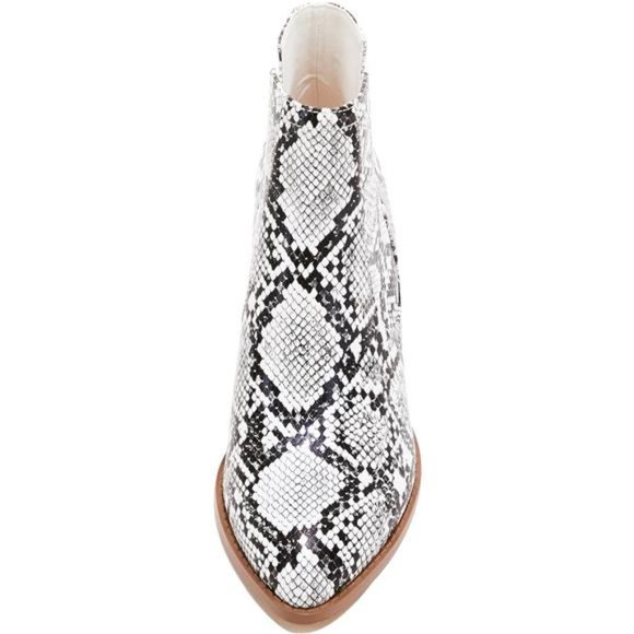 Womens Pointed Toe Stacked Mid Heel Ankle Boots V Cut Faux Leather Booties - Picture 4 of 7